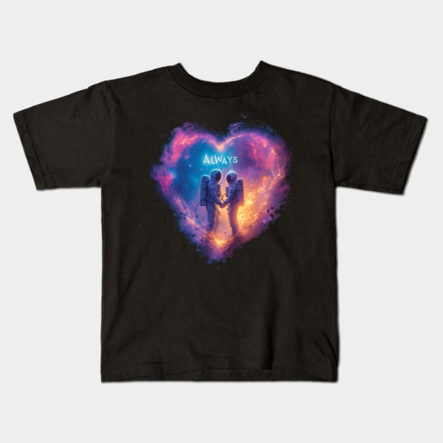 Valentines Day gift - Always - Eternal Love Astronauts Sci-Fi Valentine's Day Art Print Kids T-Shirt by Mephisto696